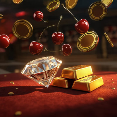 Winning slot elements falling on diamond and gold bars