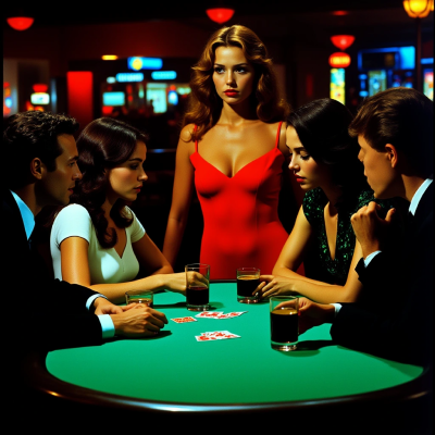 Two women and three men around a poker table