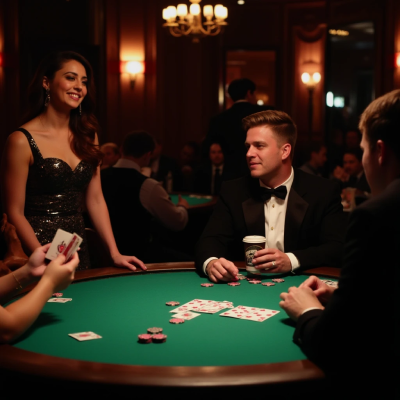 Casino room full of people playing poker