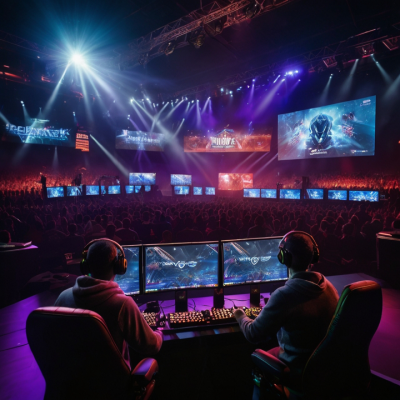 Gamers competing in a professional setting